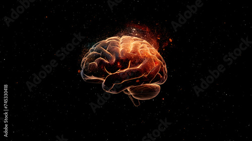 a human brain floating in deep space