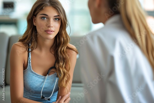 A young female in casual dress with a stethoscope having a medical consultation © Pinklife