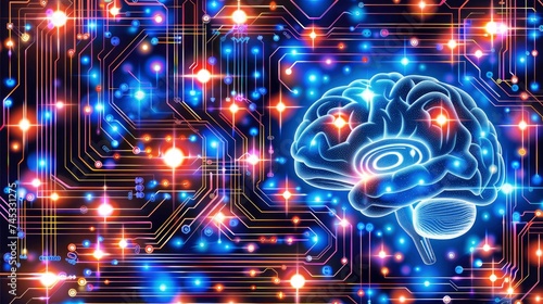 Digital Brain, Illustrating Neural Connectivity with Circuit Board Texture