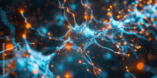 Neurons in Action, Brain Cells Sending Electrical and Chemical Signals