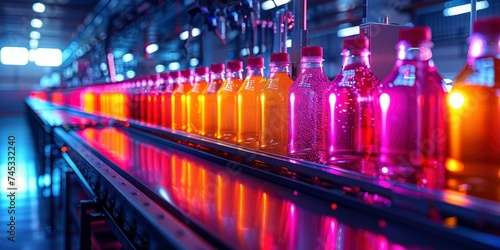 Efficient Production, Beverage Manufacturing Process on a Conveyor Belt at a Factory