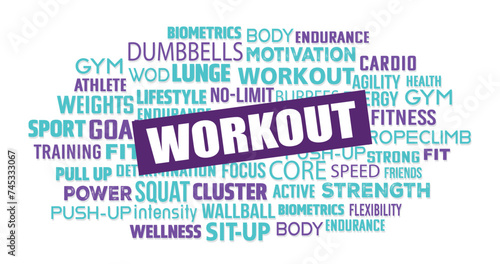 Workout gym word cloud keyword concept photo