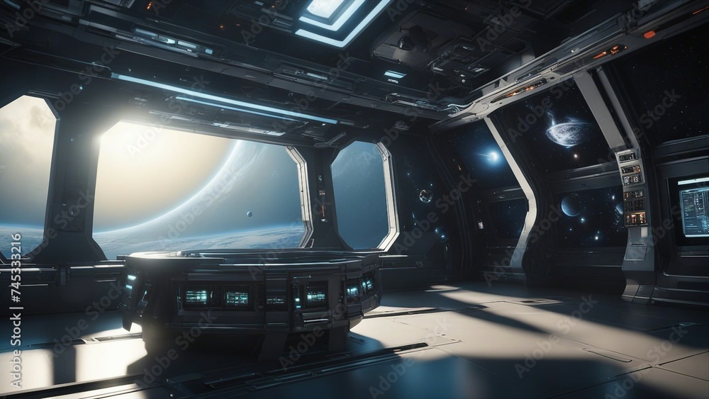 interior of a space station _ Inside of an alien space station observing planet earth from distant orbit. interior of a space station _ Inside of an alien space station observing planet earth from distant orbit.