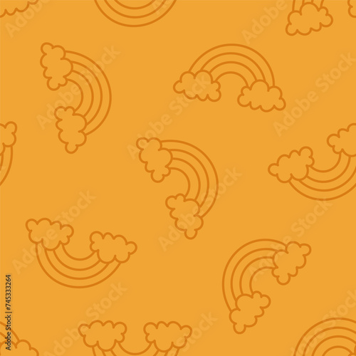 Brown seamless pattern with outline rainbows and clouds © FRESH TAKE DESIGN