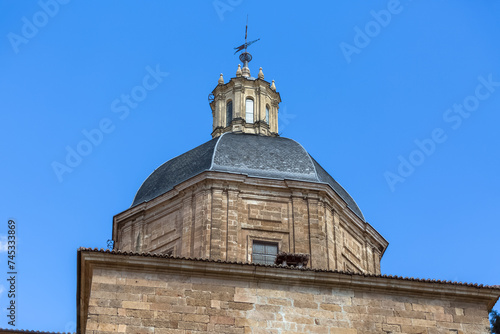Detail view at the amazing classic cupola dome at the Convent at the Agustinas and Purisima Church, a barroque catholic temple in Salamanca downtown city photo