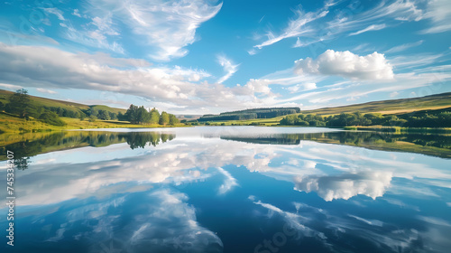 Serene Lake Reflection Under Expansive Sky at Dusk