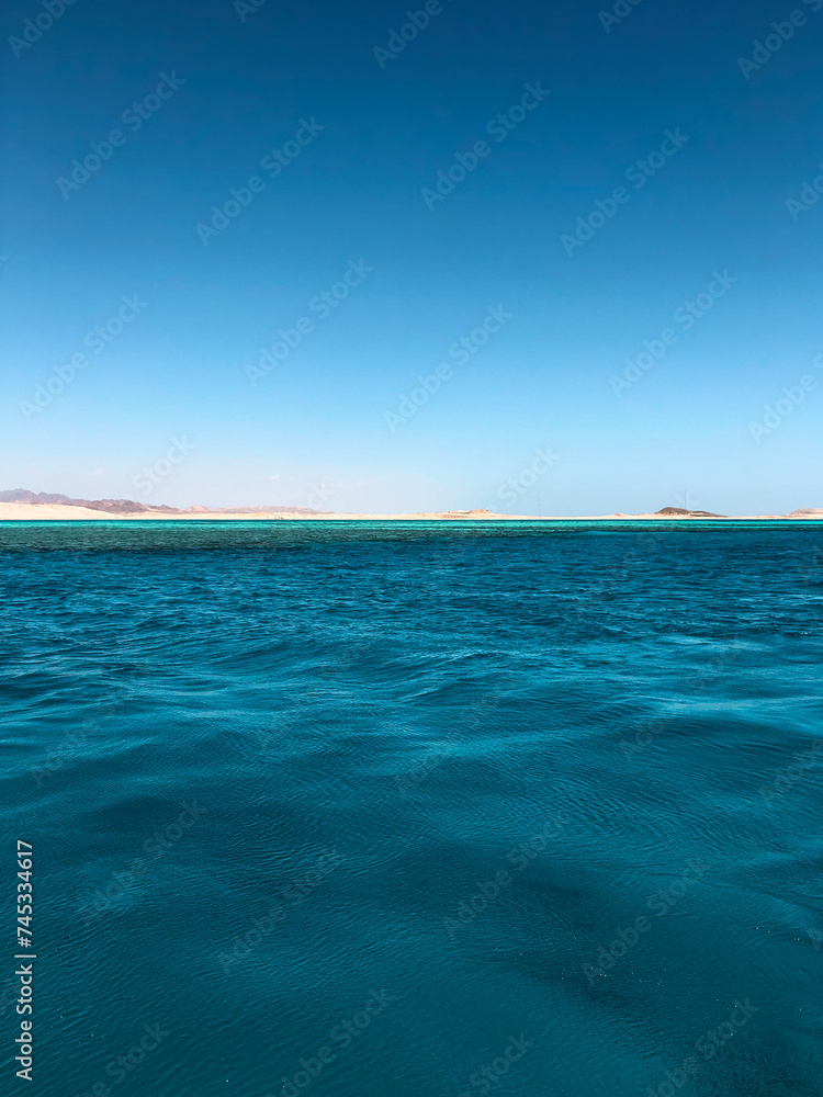 Amazing view horizon line Egypt. panoramic overlook blue sea surface far from coast.