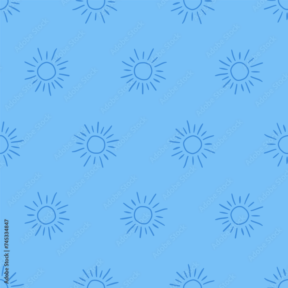 Blue seamless pattern with blue sun Blue seamless pattern with blue sun