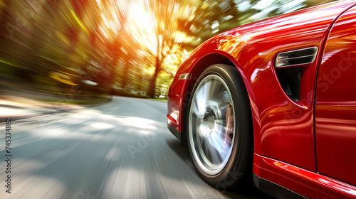 Red Sports Car Speeding Down an Autumn Road with Motion Blur Effect © Artistic Visions