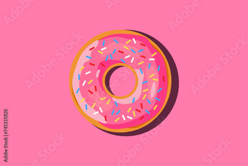 bright pink donut on a pink background. vector