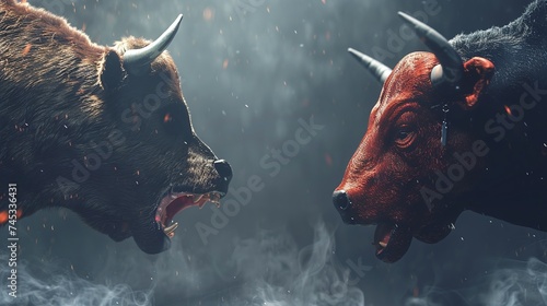 bull and bear market face off concept fight with stock market graph, navigating investment strategies amidst market volatility and financial analysis