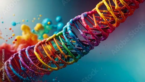 illustration of human DNA helical spiral - microscopic view of double helix photo