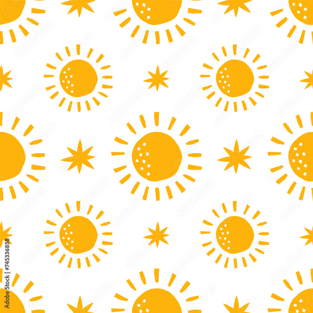 Fototapeta premium Seamless pattern with yellow sun and stars