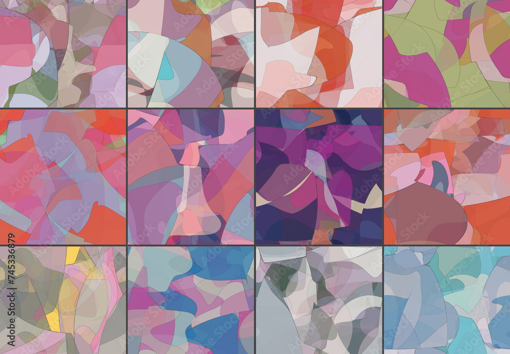 Seamless Pattern Set with Transparent Random Overlapping Wavy Shapes ...