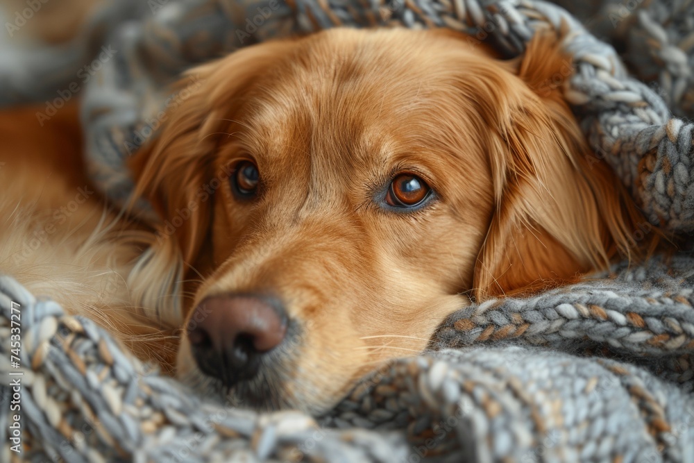 The dog is a beloved family pet. Background with selective focus and copy space The dog is a beloved family pet. Background with selective focus and copy space
