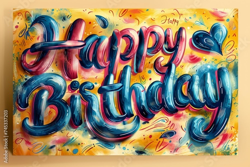 Lettering Happy Birthday. Colorful background with selective focus and copy space