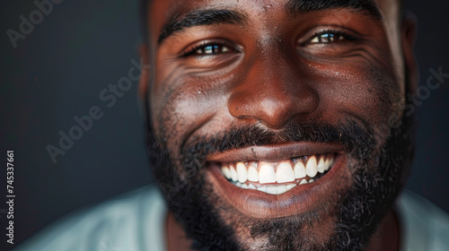 Teeth whitening advertisement, happy African man with a beautiful smile
