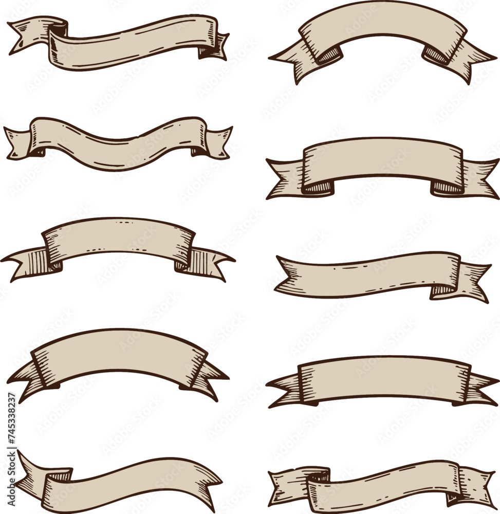 Hand Drawn Banners Vector Set of Scroll Banners with Vintage Ribbons and 2-color Eps and PNG files for crafts and scrapbooking Hand Drawn Banners Vector Set of Scroll Banners with Vintage Ribbons and 2-color Eps and PNG files for crafts and scrapbooking