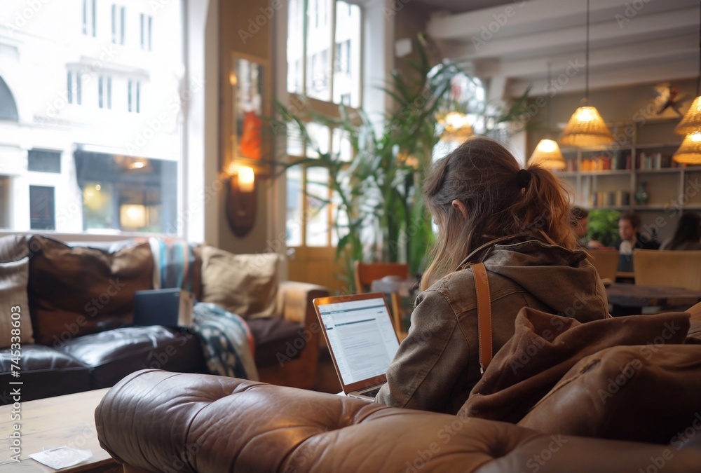 people use laptop In the Cafe, digital nomad generative ai art people use laptop In the Cafe, digital nomad generative ai art