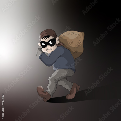 thief carries a bag of stolen goods