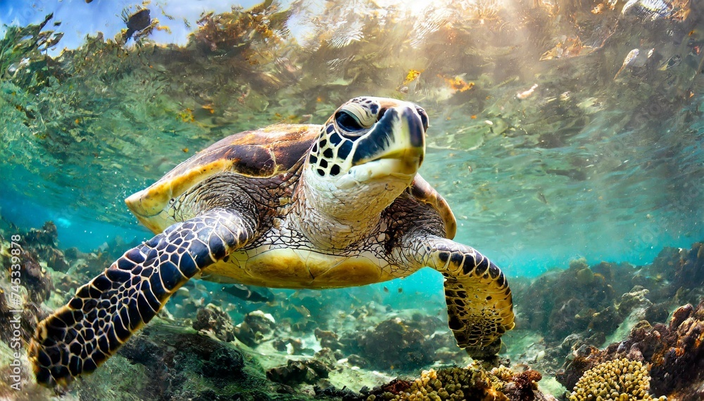 Fototapeta premium Sea turtle under the water