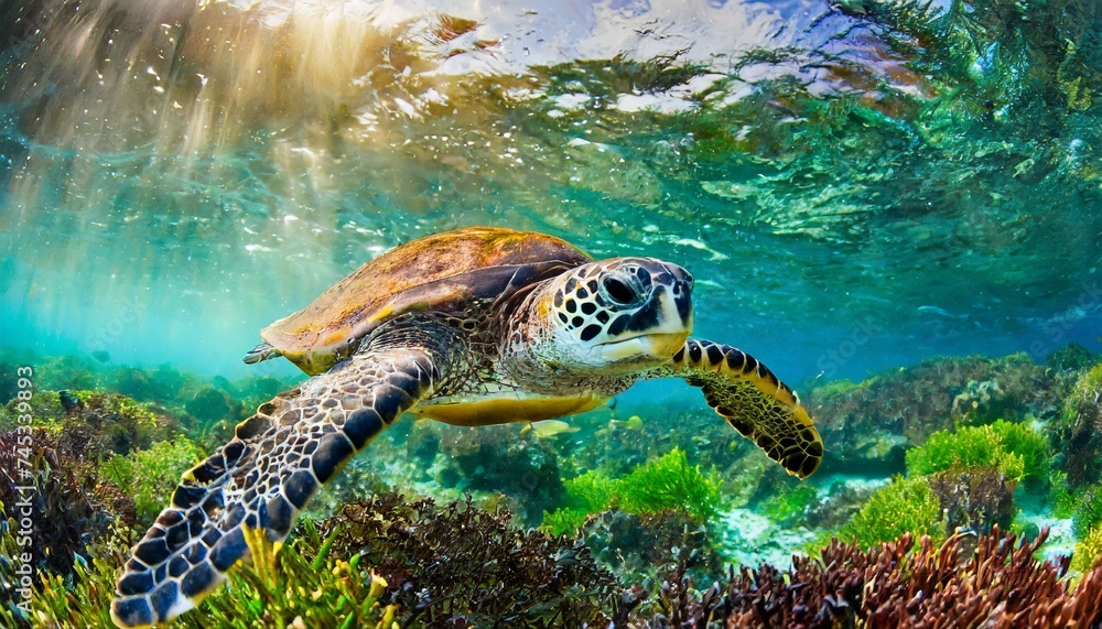 Fototapeta premium Sea turtle under the water