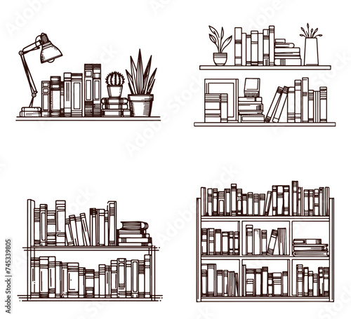 Reading time. A quiet cozy corner at home, bookshelves