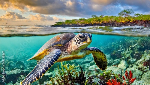 Sea turtle under the water © Semih Photo