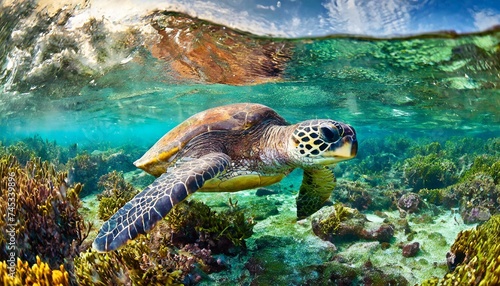 Sea turtle under the water