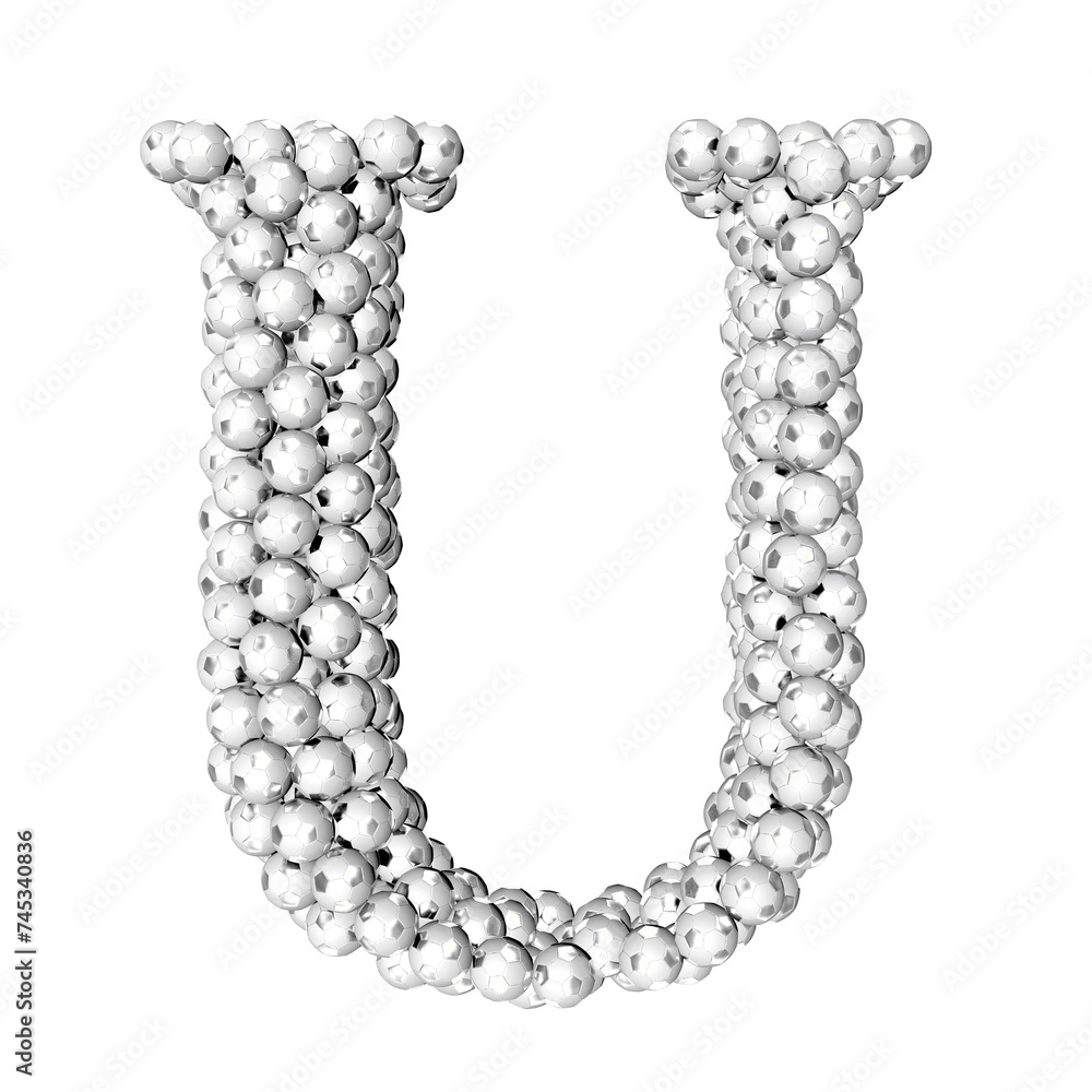 Symbols made from silver soccer balls. letter u Symbols made from silver soccer balls. letter u