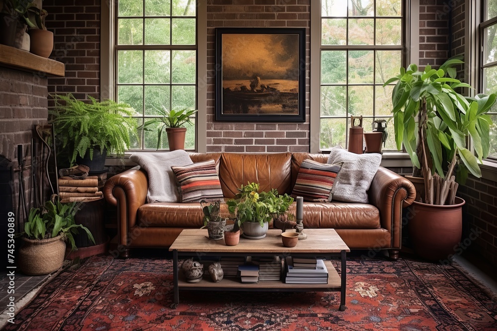 Oriental Rugs: Modern House with Chic D�cor, Comfy Sofa, Rustic Touches, and Plants