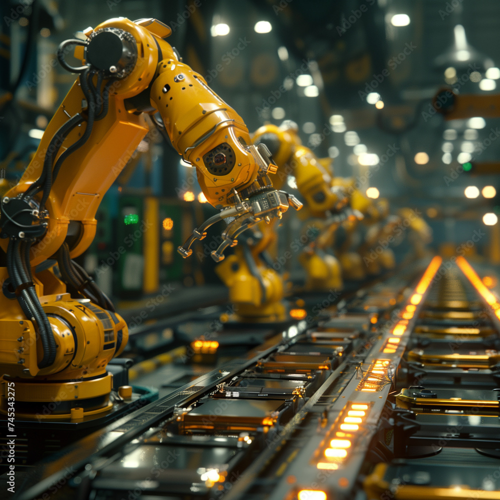 Realistic Photo of Robotic Production Line in Factory