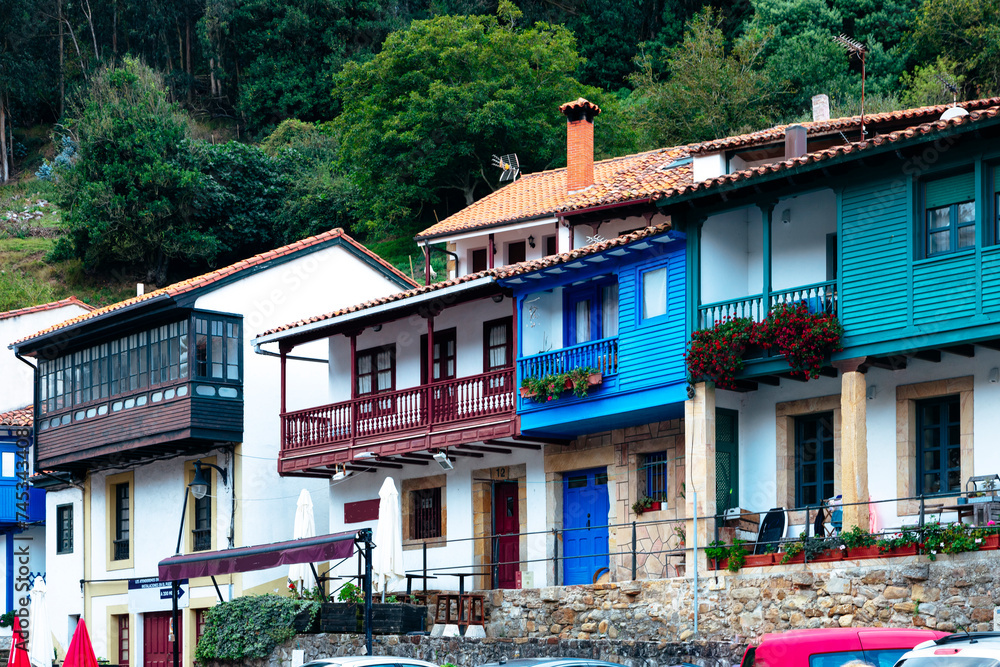 Tazones fishing village typical houses. Asturias, Spain