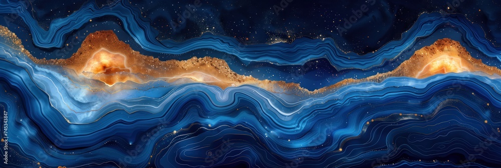 Fototapeta premium Blue Gold Marble.