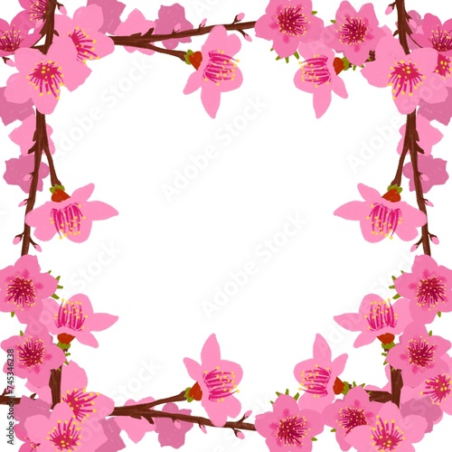 Spring flower background. Cherry blossom doodle illustration. Simple flower decoration elements for greeting cards. Mother’s Day card 