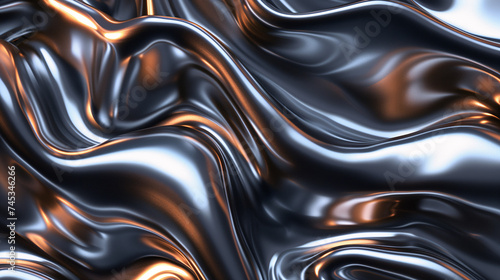 Metallic abstract wavy liquid background layout design that embodies technological innovation, featuring dynamic waves and fluid shapes 