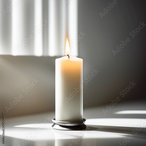 Wallpaper Mural White Candle on Windowsill with Sunlight Through Blinds
 Torontodigital.ca