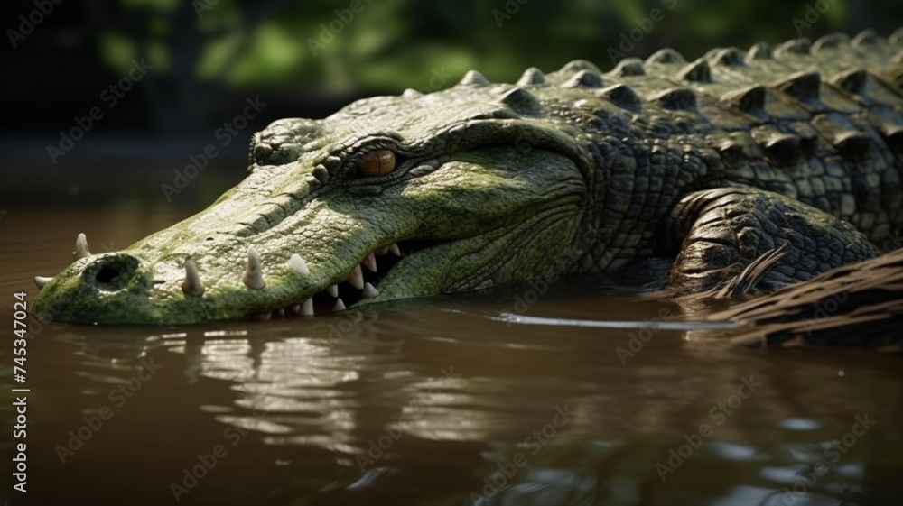 A Crocodile Reptiles is drinking water Generated AI photo