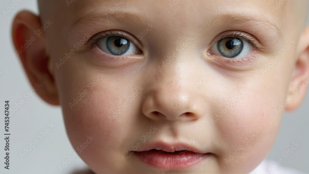 Smiling white child without hair who beat cancer. As a symbol of positive thinking in the fight against cancer. Smiling white child without hair who beat cancer. As a symbol of positive thinking in the fight against cancer.