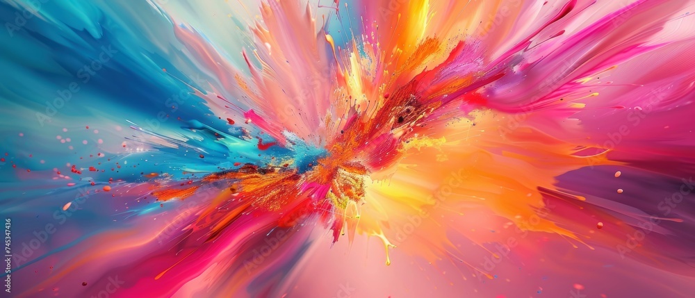 Abstract Color Burst, Vibrant abstract painting with dynamic shapes and bursts of color representing creative expression