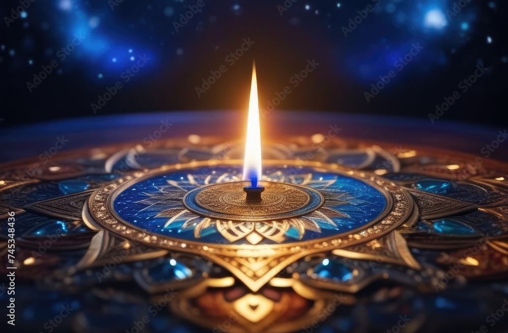 A magical magic circle with burning candles, an atmosphere of mystery