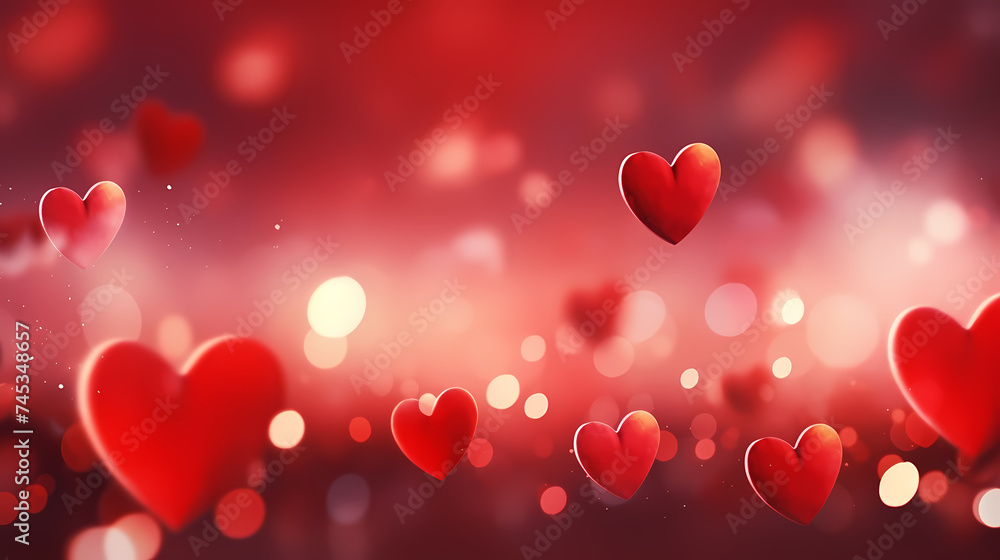 Valentine's Day soft pink and red heart bokeh background