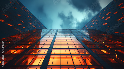 Wallpaper Mural Clouds and sunset reflect on the building's glass surface, blending urban architecture with natural phenomena Torontodigital.ca