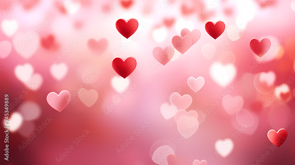 Valentine's Day soft pink and red heart bokeh background
