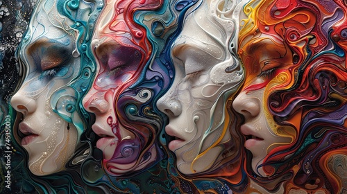Colorful women faces and abstract art. Generative AI © Miguel Aguirre