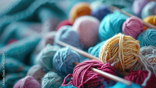 Colorful Yarn Balls with Knitting Needles,knitting yarn and knitting needles in action