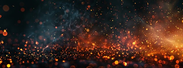 spooky halloween witch with fire embers particles over black background, creating a mystical and enchanting atmosphere with abstract dark glitter lights