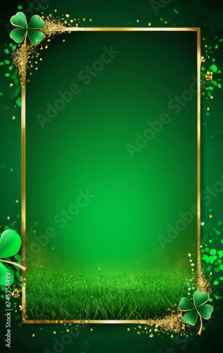 St. Patrick's Day card, menu or invitation template with space for text, clover and gold elements