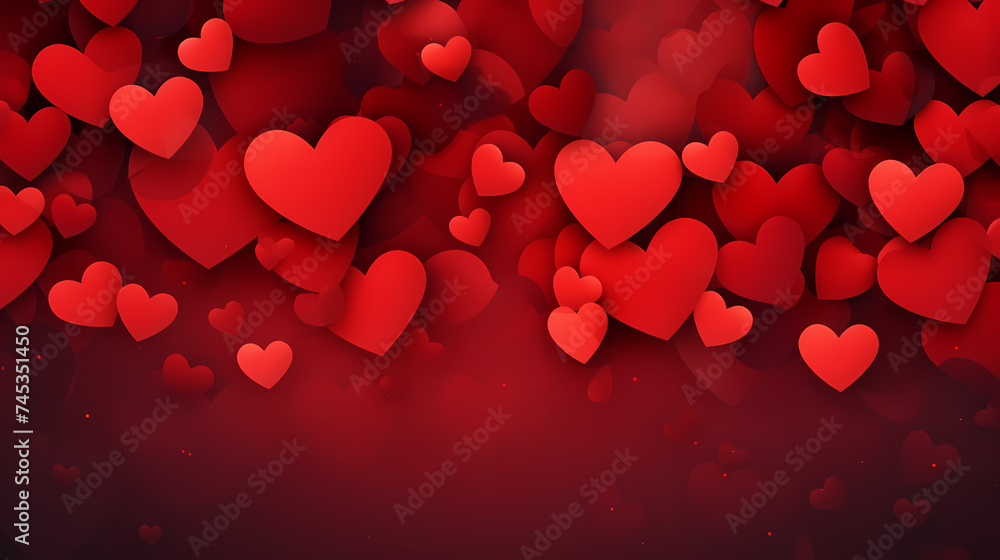 Abstract Valentine's Day background with red hearts and blurred bokeh lights