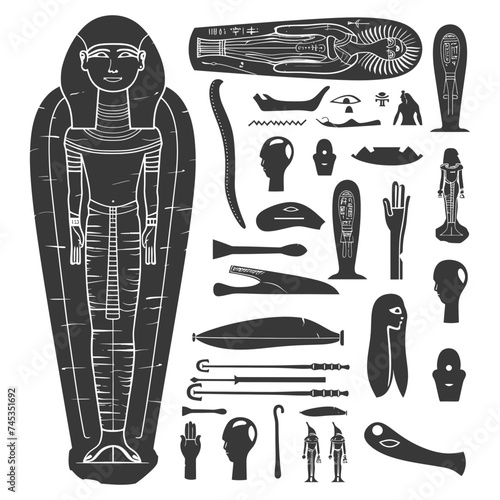 Silhouette ancient egypt sarcophagus black color only